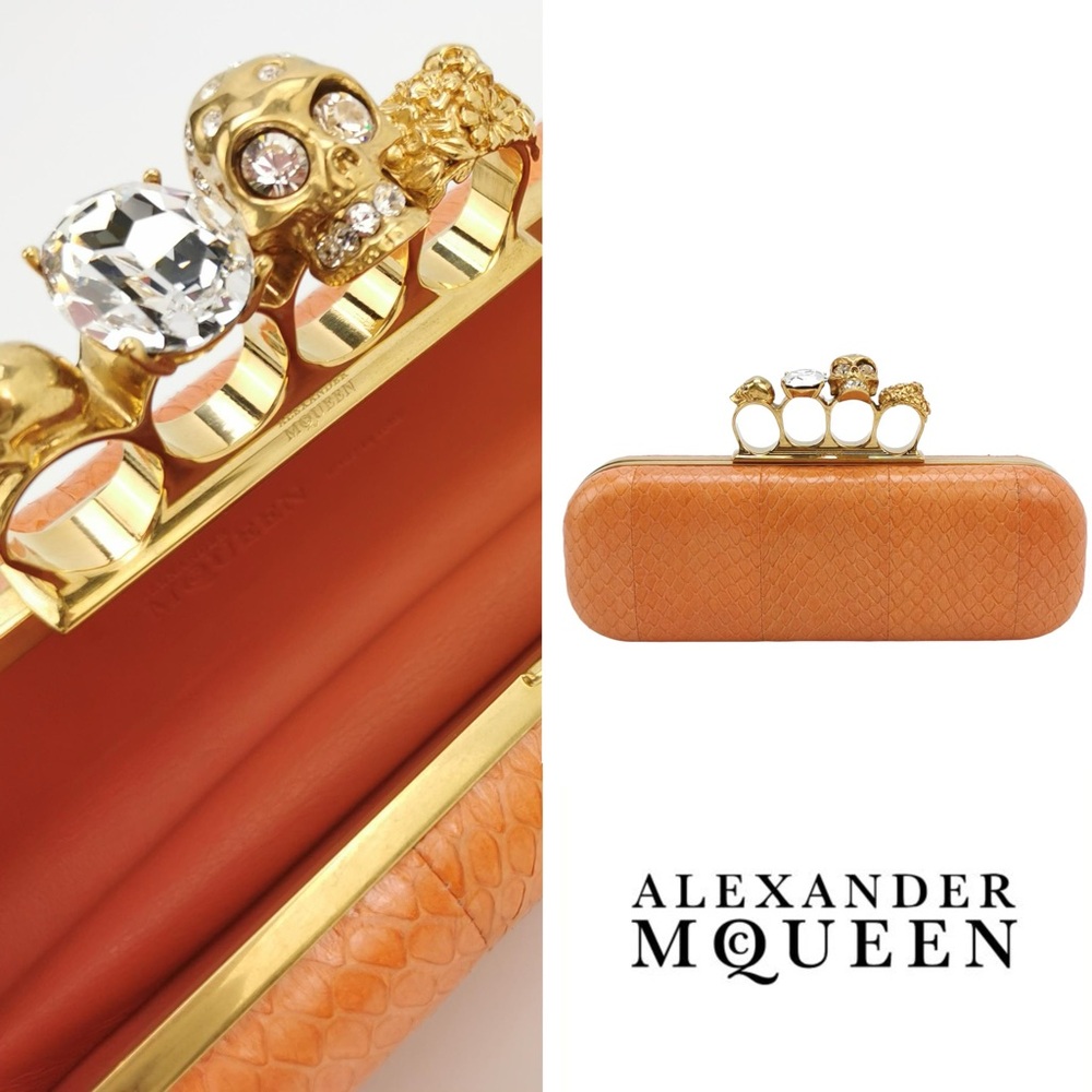 Alexander McQueen Snakeskin Knuckle Box Clutch Orange